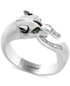 Signature By Effy Diamond (1/10 Ct. T.w.) & Tsavorite Accent Panther Ring In Sterling Silver