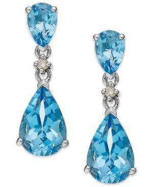14k White Gold Blue Topaz (4-1/8 Ct. T.w.) And Diamond Accent Pear Drop Earrings