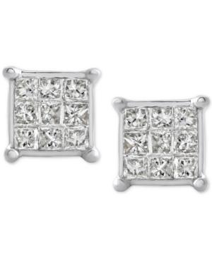 Diamond Square Cluster Stud Earrings (1/4 Ct. T.w.) 10k White Gold