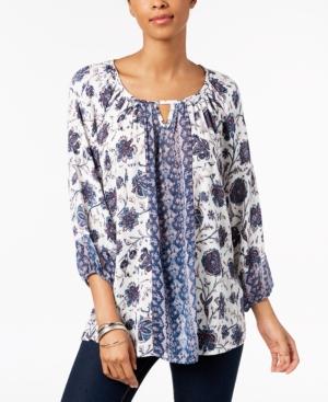 Style & Co Printed Keyhole Top In Regular & Petite, Created For Macy's