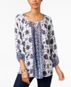 Style & Co Printed Keyhole Top In Regular & Petite, Created For Macy's