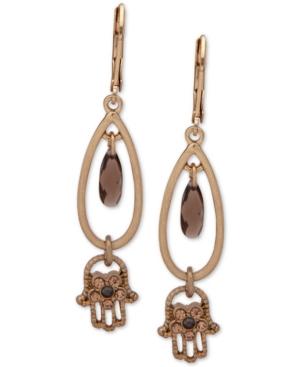 Lonna & Lilly Gold-tone Crystal Hamsa Hand Drop Earrings