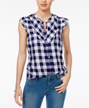 Maison Jules Flutter-sleeve Gingham Shirt, Only At Macy's