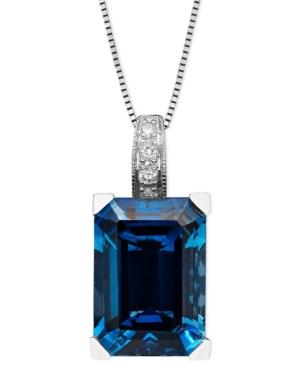 14k White Gold Necklace, London Blue Topaz (9-1/3 Ct. T.w.) And Diamond Accent Emerald Cut Pendant