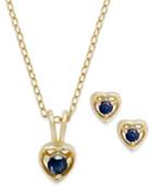 Lily Nily Children's 18k Gold Over Sterling Silver Necklace And Earrings Set, September Birthstone Sapphire Heart Pendant And Stud Earrings Set (1/4 Ct. T.w.)