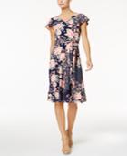 Charter Club Petite Floral-print Belted Fit & Flare Dress, Only At Macy's