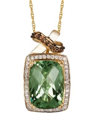 Le Vian Green Amethyst (5-5/8 Ct. T.w.) And White (1/10 Ct. T.w.) And Chocolate (1/10 Ct. T.w.) Diamond Pendant Necklace In 14k Rose Gold
