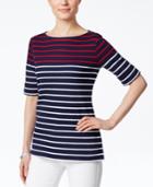 Karen Scott Petite Striped Short-sleeve Top, Only At Macy's