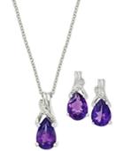 Amethyst (1-1/4 Ct. T.w.) And Diamond Ear And Pendant Set In Sterling Silver
