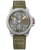 Hugo Boss Men's New York Green Leather Strap Watch 44mm 1513318