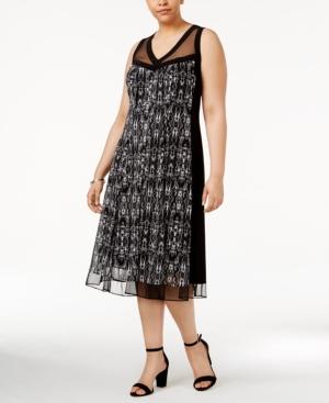 Sl Fashions Plus Size Illusion Ikat-print Midi Dress