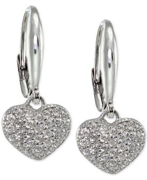 Giani Bernini Cubic Zirconia Glitter Pave Heart Drop Earrings In Sterling Silver, Created For Macy's