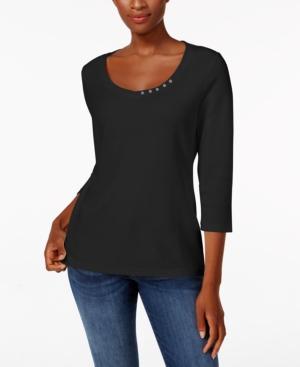 Karen Scott Petite Cotton Button-trim Top, Only At Macy's