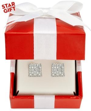 Diamond Square Cluster Stud Earrings In 14k White Gold (3/8 Ct. T.w.)