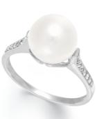 Cultured Freshwater Pearl (9 Mm) And Diamond (1/8 C.t. T.w) Ring In 14k White Gold