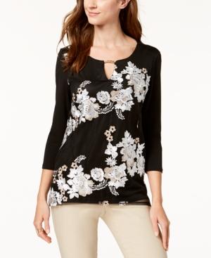 Jm Collection Embroidered Keyhole Top, Created For Macy's