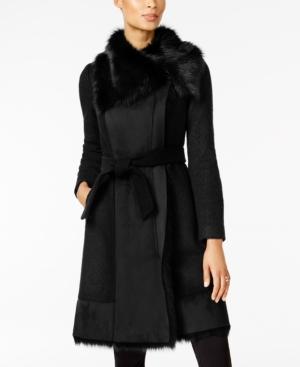 Vince Camuto Faux-fur-trim Mixed-media Coat