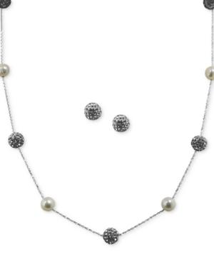 Honora Style Cultured Freshwater Pearl (7mm) And Crystal Station Jewelry Set In Sterling Silver
