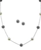 Honora Style Cultured Freshwater Pearl (7mm) And Crystal Station Jewelry Set In Sterling Silver