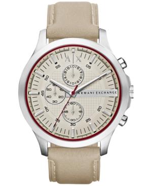 Ax Armani Exchange Men's Chronograph Taupe Leather Strap Watch 46mm Ax2185