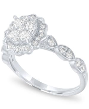 Diamond Halo Cluster Ring (3/4 Ct. T.w.) In 14k White Gold