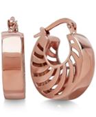 Double Swirl Cutout Hoop Earrings In 14k Rose Gold, Made In Italy