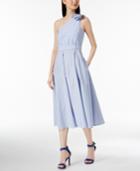 Calvin Klein Cotton Striped One-shoulder Midi Dress