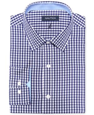 Nautica Men's Classic/regular Fit Navy Twill Check Dress Shirt