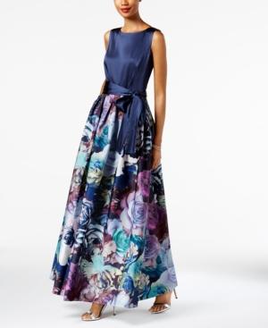 Tahari Asl Satin & Floral-print Gown