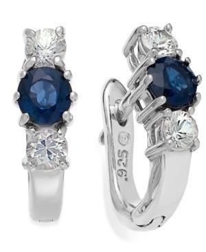 Sterling Silver Earrings, Blue (5/8 Ct. T.w.) And White Sapphire (1/2 Ct. T.w.) Three-stone Earrings
