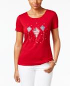 Karen Scott Glitter Kite Graphic Cotton Top, Only At Macy's