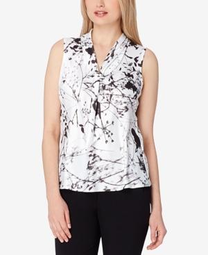 Tahari Asl Petite Floral-print Tie-neck Shell