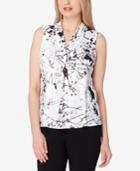 Tahari Asl Petite Floral-print Tie-neck Shell