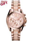 Michael Kors Women's Chronograph Mini Bradshaw Blush And Rose Gold-tone Stainless Steel Bracelet Watch 36mm Mk6066