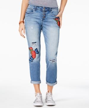 Black Daisy Juniors' Jamie Ripped Applique Skinny Jeans