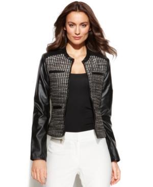 Ellen Tracy Jacket, Metallic Tweed Faux-leather
