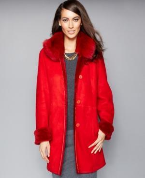 The Fur Vault Fox-fur-collar Shearling Coat