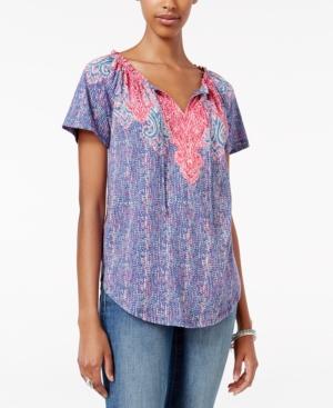 Lucky Brand Printed Tassel-detail Top