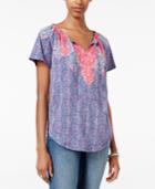 Lucky Brand Printed Tassel-detail Top