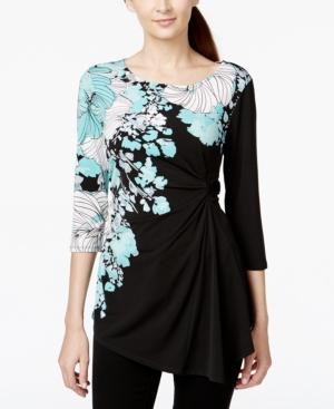 Alfani Petite Printed Draped Hardware Top, Only At Macy's