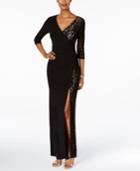 R & M Richards Petite Lace Faux-wrap Gown