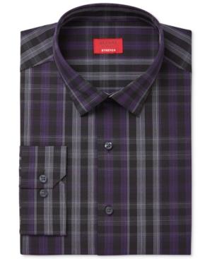 Alfani Men's Slim-fit Stretch Windowpane Plaid Teal/gray Dress Shirt, Only At Macy's