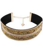 Guess Gold-tone Pave & Crystal Rock Faux Suede Choker Necklace