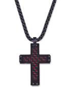 Esquire Men's Jewelry Cross Pendant Necklace In Red Carbon Fiber And Black Ip Stainless Steel, Only At Macy's