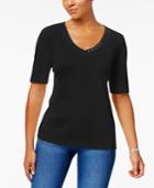 Karen Scott Elbow-sleeve Cotton Top, Created For Macy's