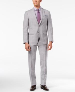 Tallia Orange Men's Modern-fit Light Gray Windowpane Suit