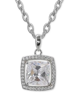 Giani Bernini Cubic Zirconia And Pave Square Pendant Necklace In Sterling Silver, Created For Macy's