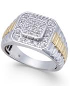 Men's Diamond Two-tone Cluster Ring (1/2 Ct. T.w.) In 10k White Gold & Yellow Rhodium-plate