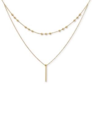 Two-layer Beaded & Bar 17 Pendant Necklace In 14k Gold