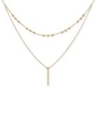 Two-layer Beaded & Bar 17 Pendant Necklace In 14k Gold